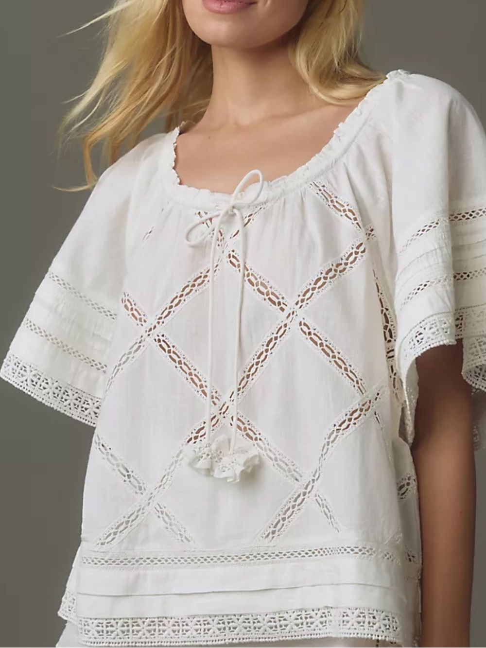 Anthropologie White eyelet crochet cotton bohemian tops sz s - Picture 2 of 6
